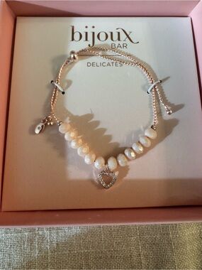 Bijoux Bar Delicates White Beaded Heart Bracelet